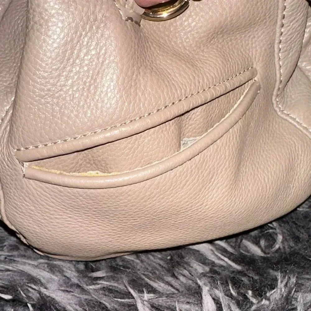 ELLIOTT LUCCA Pebbled Leather Belted Grey Hobo Shoulder Bag Chain Detail